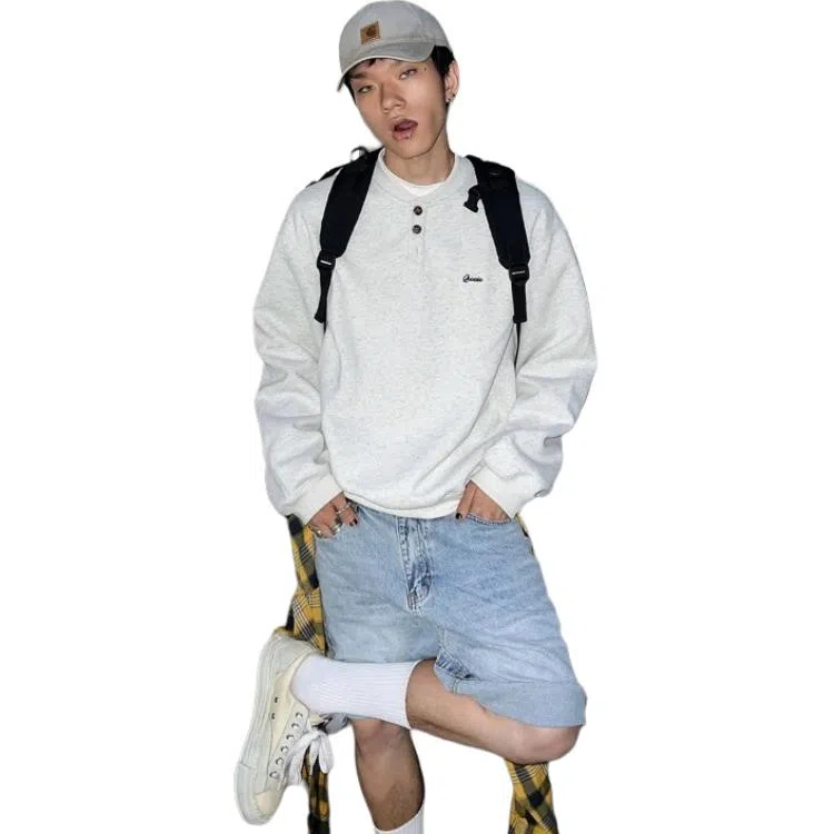 拓菲 美式重磅亨利领潮牌刺绣宽松套头休闲长袖上衣服卫衣男款 男女同款