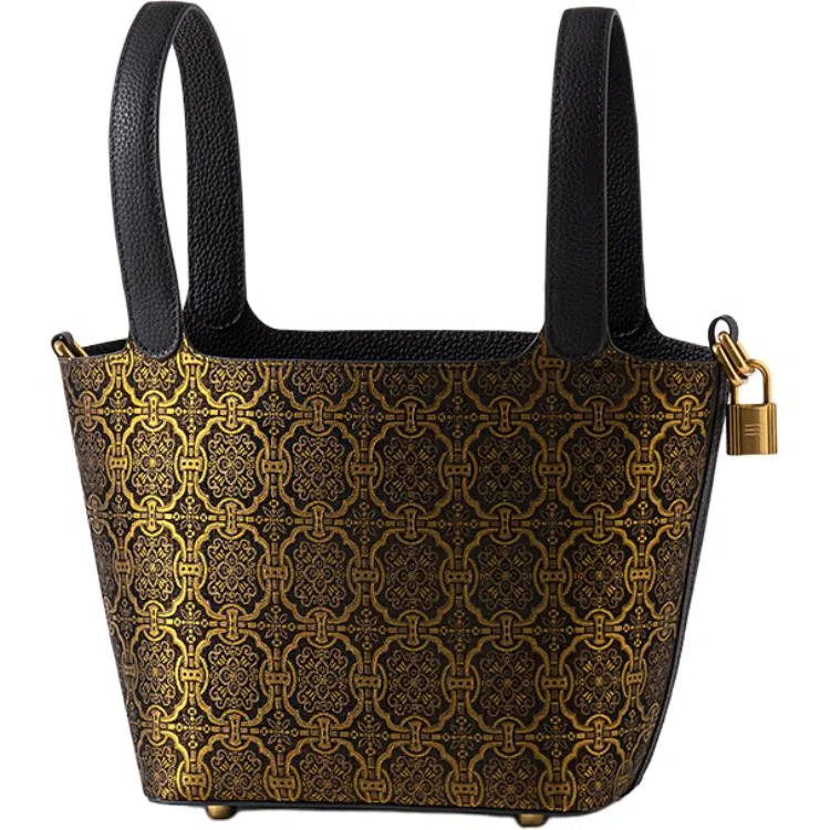 上海故事 菜篮子新中式国风单肩斜挎真皮 牛皮 手提包 大号 女款 日光黄 /白定胜 /高贵紫