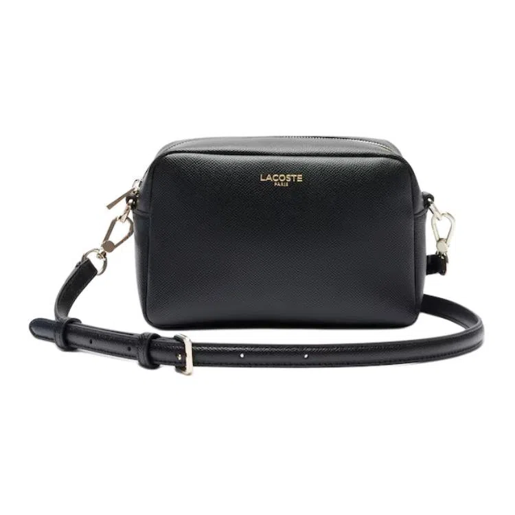 Lacoste Classic Logo Leather Shoulder Bag Black