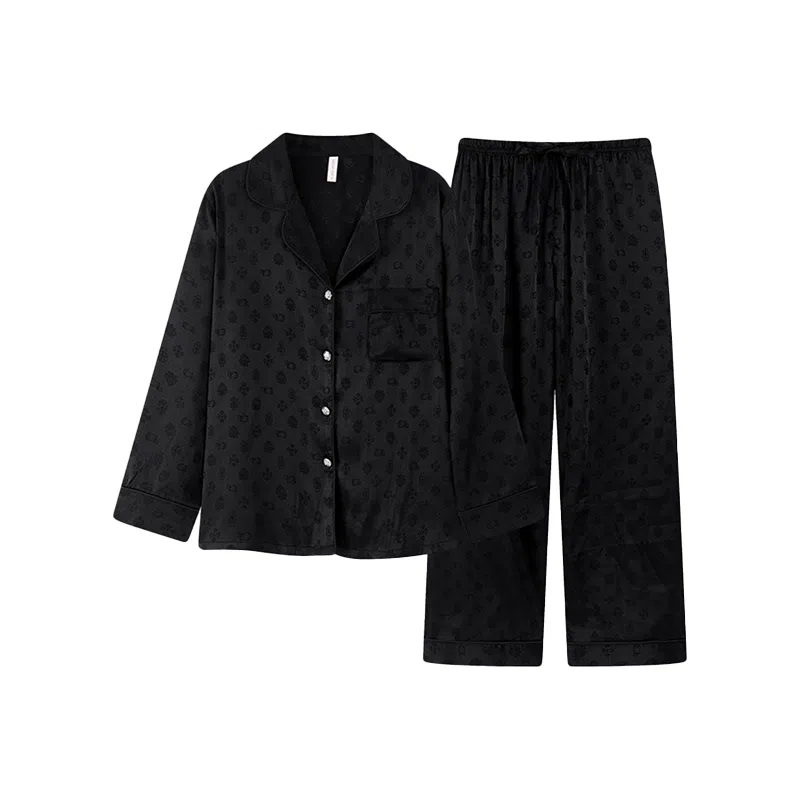 静英鸾 休闲舒适甜美风翻领长袖长裤家居服睡衣套装 女款