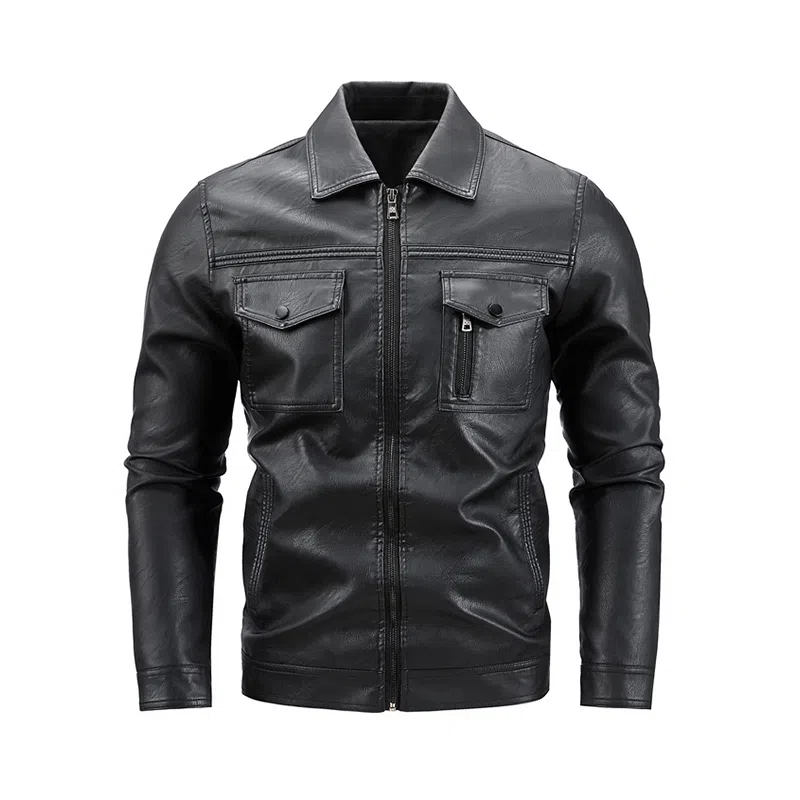 老爷车 男士春秋季翻领轻奢休闲沉稳帅气舒适外套上衣皮衣 男款