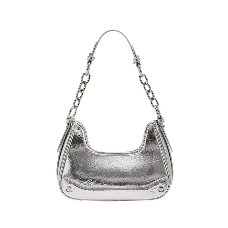 JANE KLAIN Simple Shoulder Bag Dark Night Black Silver