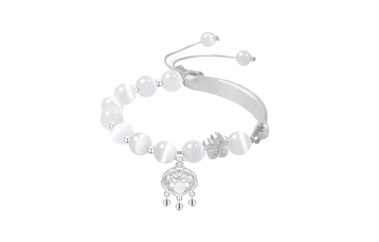 百利金 桃花平安锁半镯 国潮复古新中式平安转运吉祥招桃花精致轻奢优雅气质小众设计可调节转运珠手饰#好运 琉璃 手链 男女同款情侣款