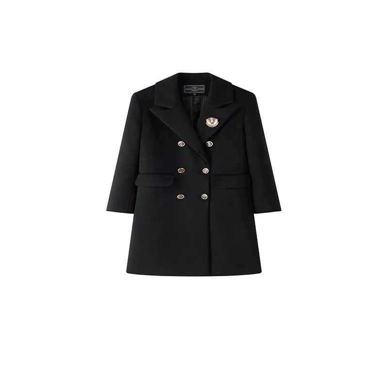 东鲸岁时记 开学季优雅时尚百搭高级感保暖舒适学院风夹棉双排扣毛呢外套中长款毕业季女大衣 女款