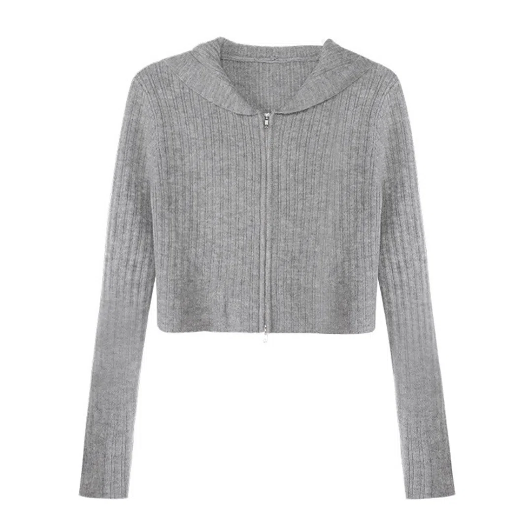 柏黛妃 韩系连帽拉链双头开衫针织衫 女款