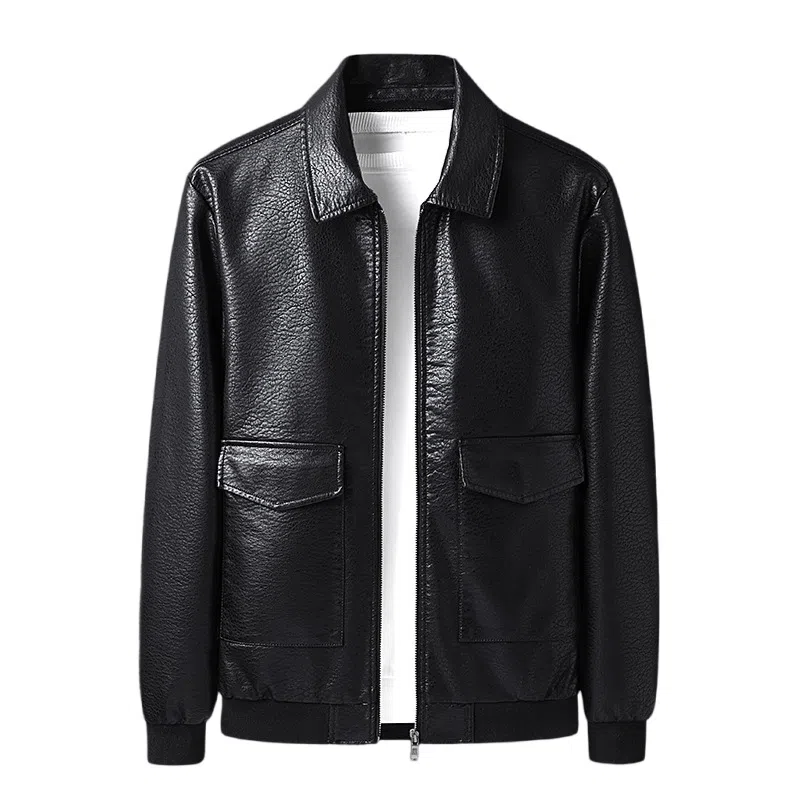 老爷车 秋季男士翻领机车爸爸装春秋成熟稳重休闲外套皮衣 男款