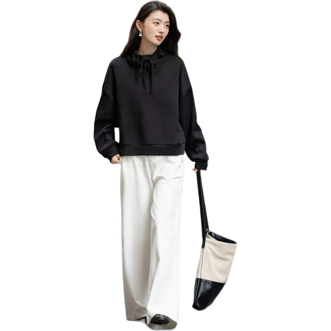 【dme】 秋季运动风博主立领抽绳小个子简约舒适纯色设计时尚百搭柔软极简主义卫衣 女款