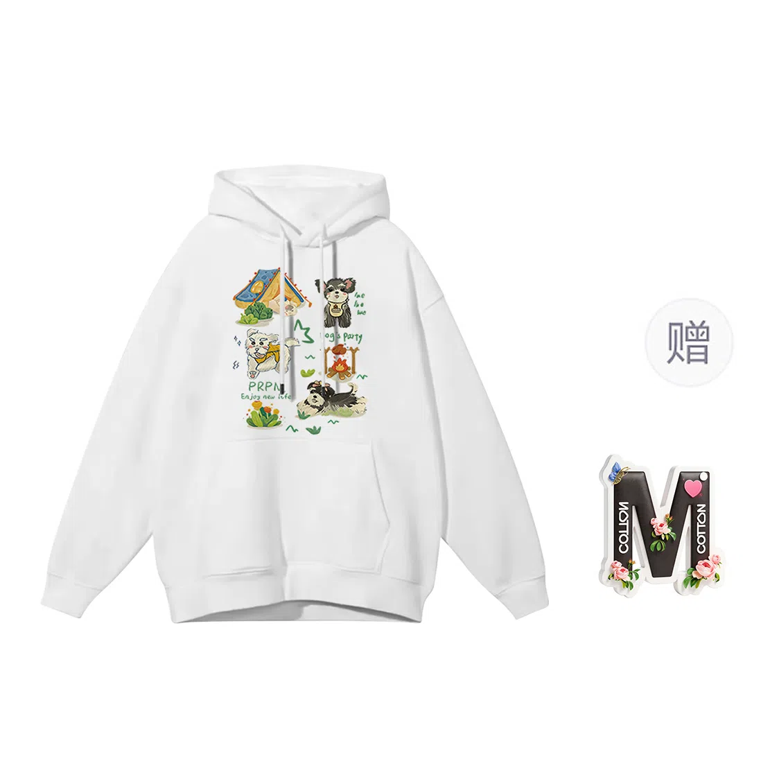 棉购 韩系甜美百搭小狗卡通印花连帽上衣学生休闲时尚宽加绒加厚卫衣 女款