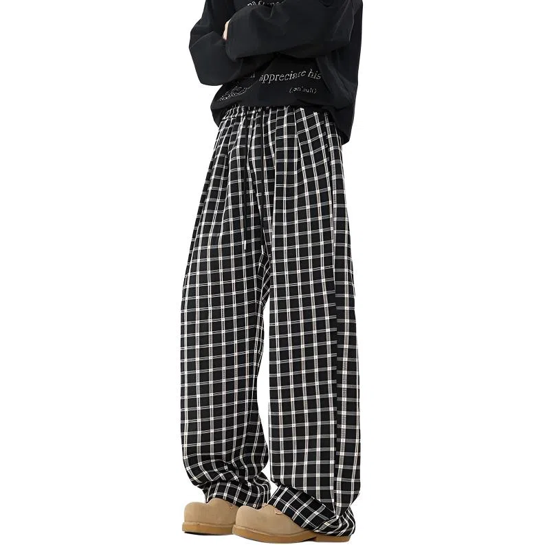 【格子新潮可穿230斤】布客行 美式复古港风回潮嘻哈低腰运动时尚百搭户外日常出街垂感宽松舒适华棉直筒长裤子休闲裤 男女同款