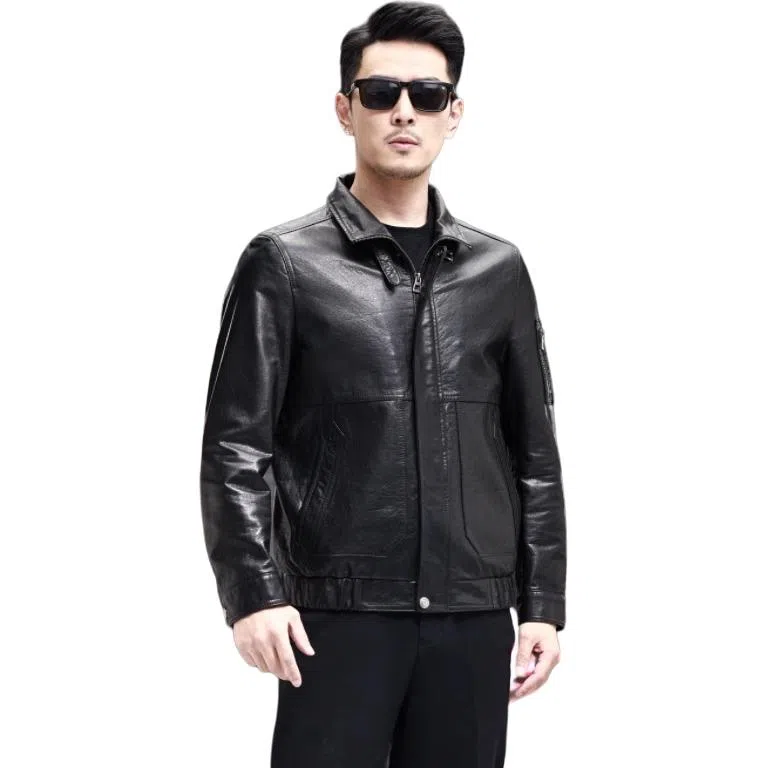 比利斯山羊 时尚休闲翻领牛皮真皮皮衣 男女同款