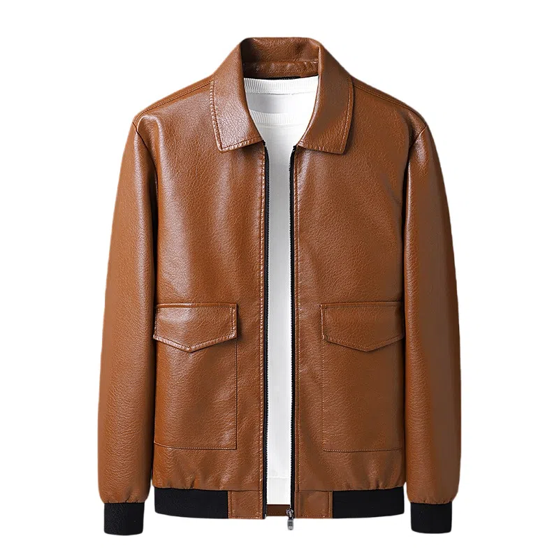 老爷车 秋季男士翻领机车爸爸装春秋成熟稳重休闲外套皮衣 男款