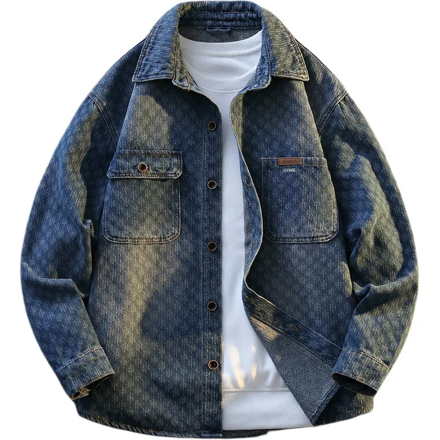 【dme】 美式高街心动帅气男孩外搭开衫上衣春秋回头率高的时尚翻领夹克时髦洋气牛仔外套 男女同款