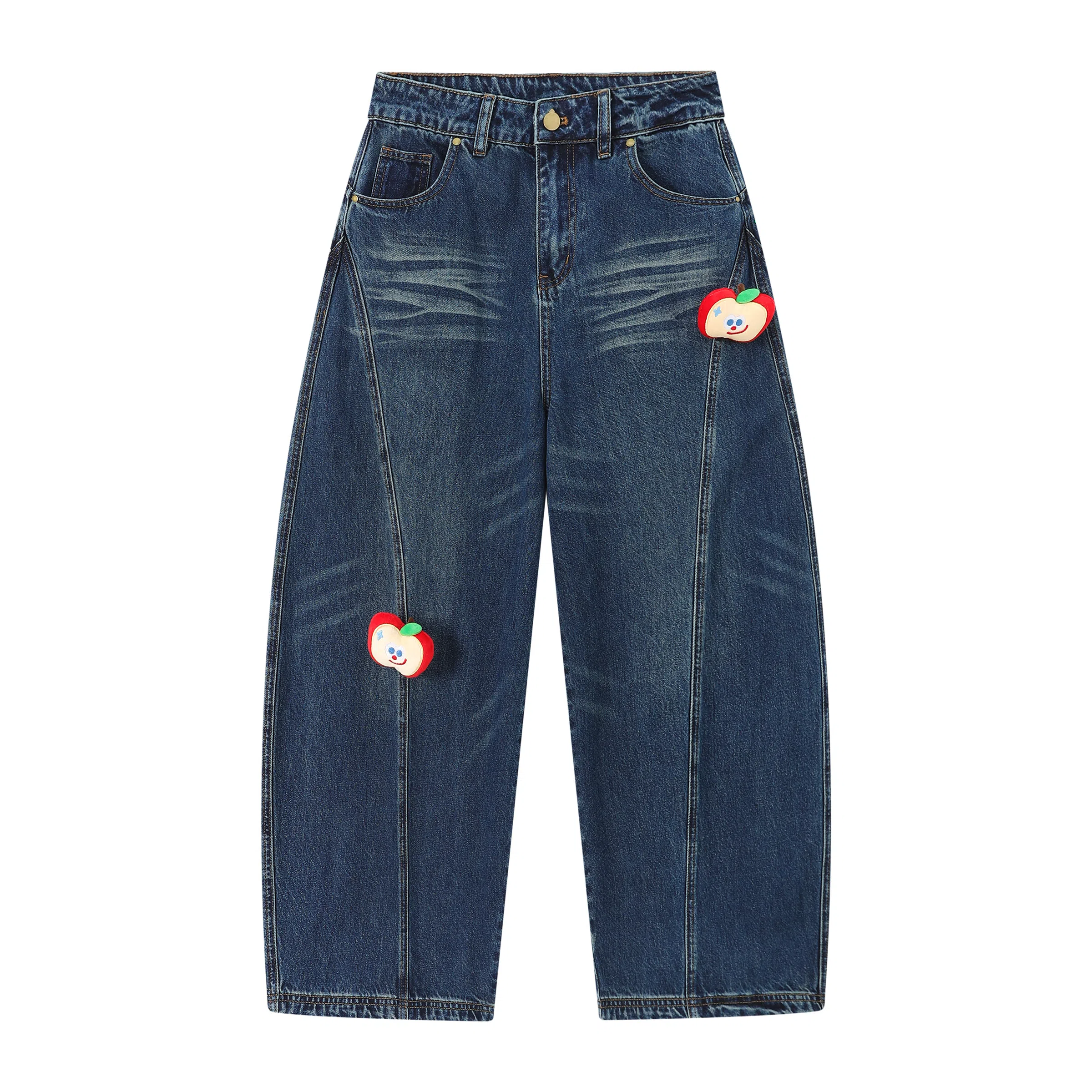 Mr. Jiangnan Retro Plush Apple Pin Wide Leg Jeans
