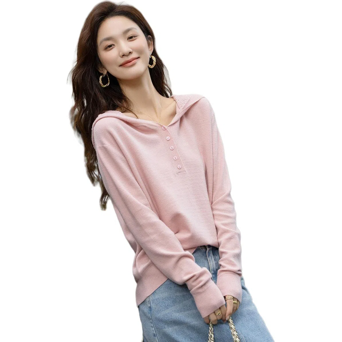 【dme】 秋季淡人轻运动连帽镂空提花线衫小个子轻盈舒适时尚百搭高品质面料优雅气质休闲简约针织衫 女款