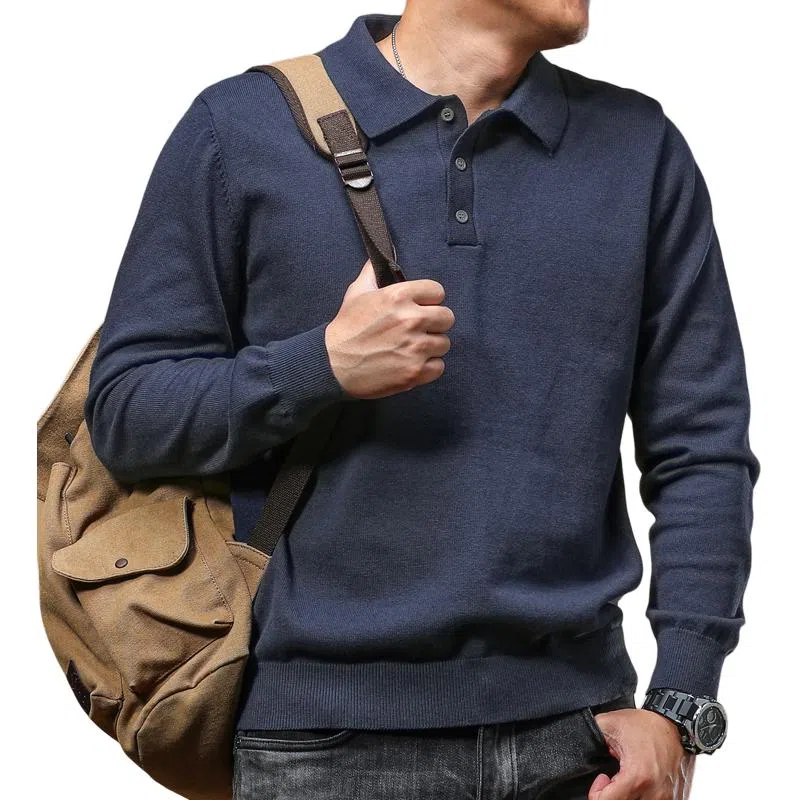 季言 纯色休闲复古简约长袖针织衫 男款