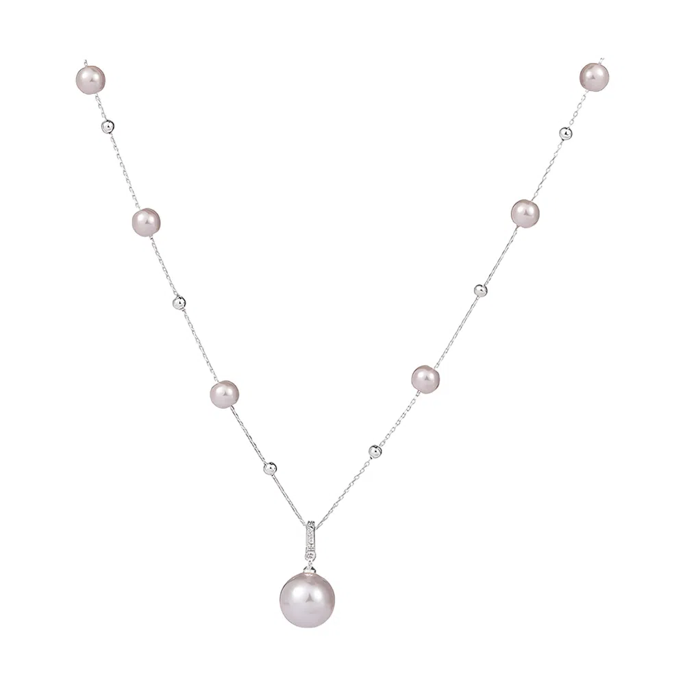 希遇 银色满天星蝴蝶结珍珠 轻奢小众颈链夏天温柔配饰品#好运 合金 项链 男女同款情侣款