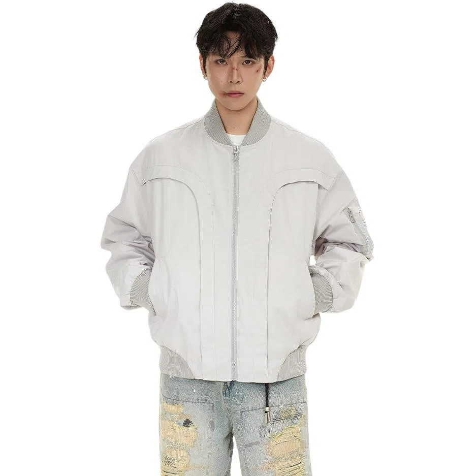 冈哉 美式简约解构装饰外套约棒球领下摆松紧慵懒感个性痞帅日常通勤柔软舒适亲肤飞行夹克  男女同款