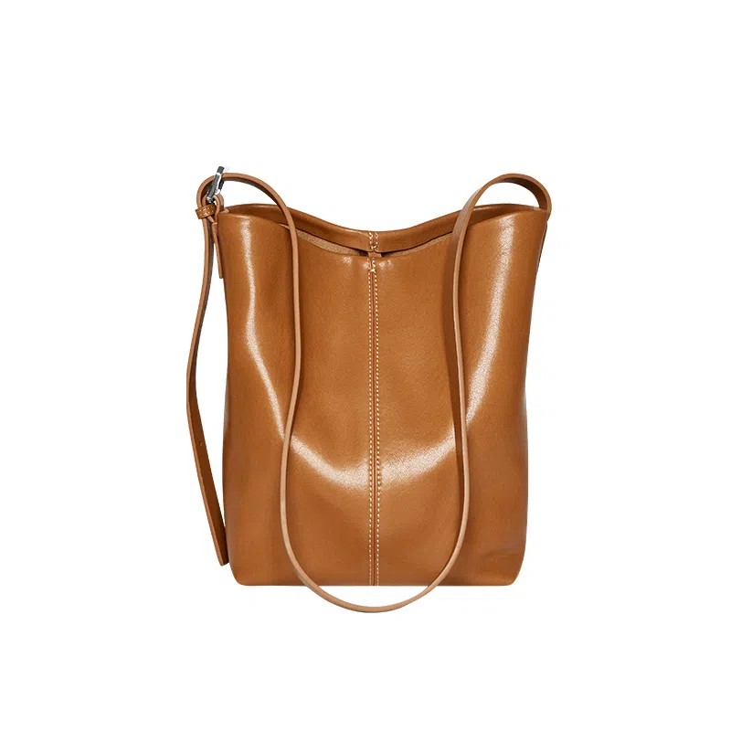 纳兰杜 通勤复古时尚百搭高级感实用 牛皮拼合成革 水桶包斜挎单肩包 迷你 女款 子夜黑/金棕/咖啡色