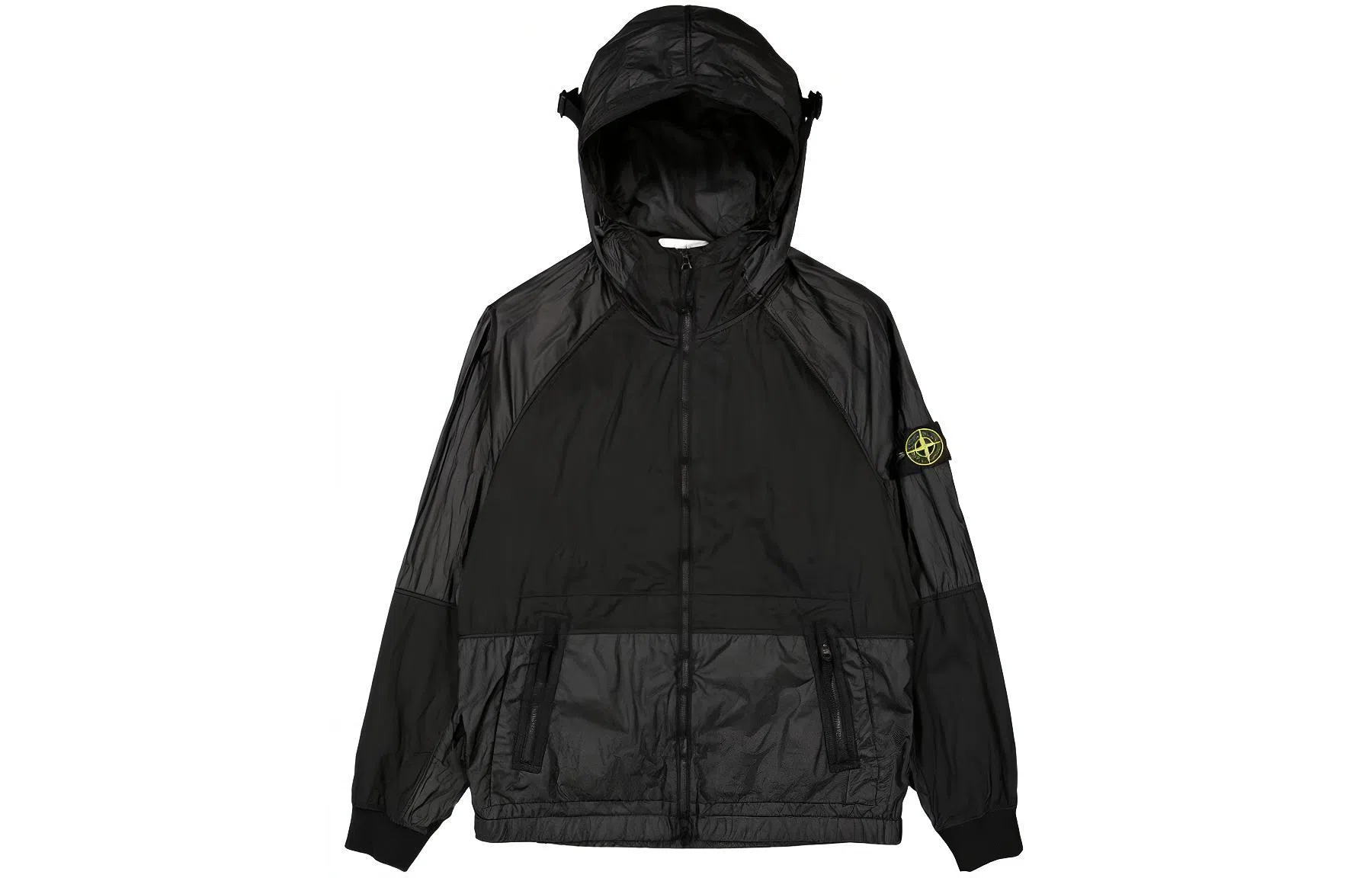 Stone Island Metal Nylon Logo Zip Hoodie Black