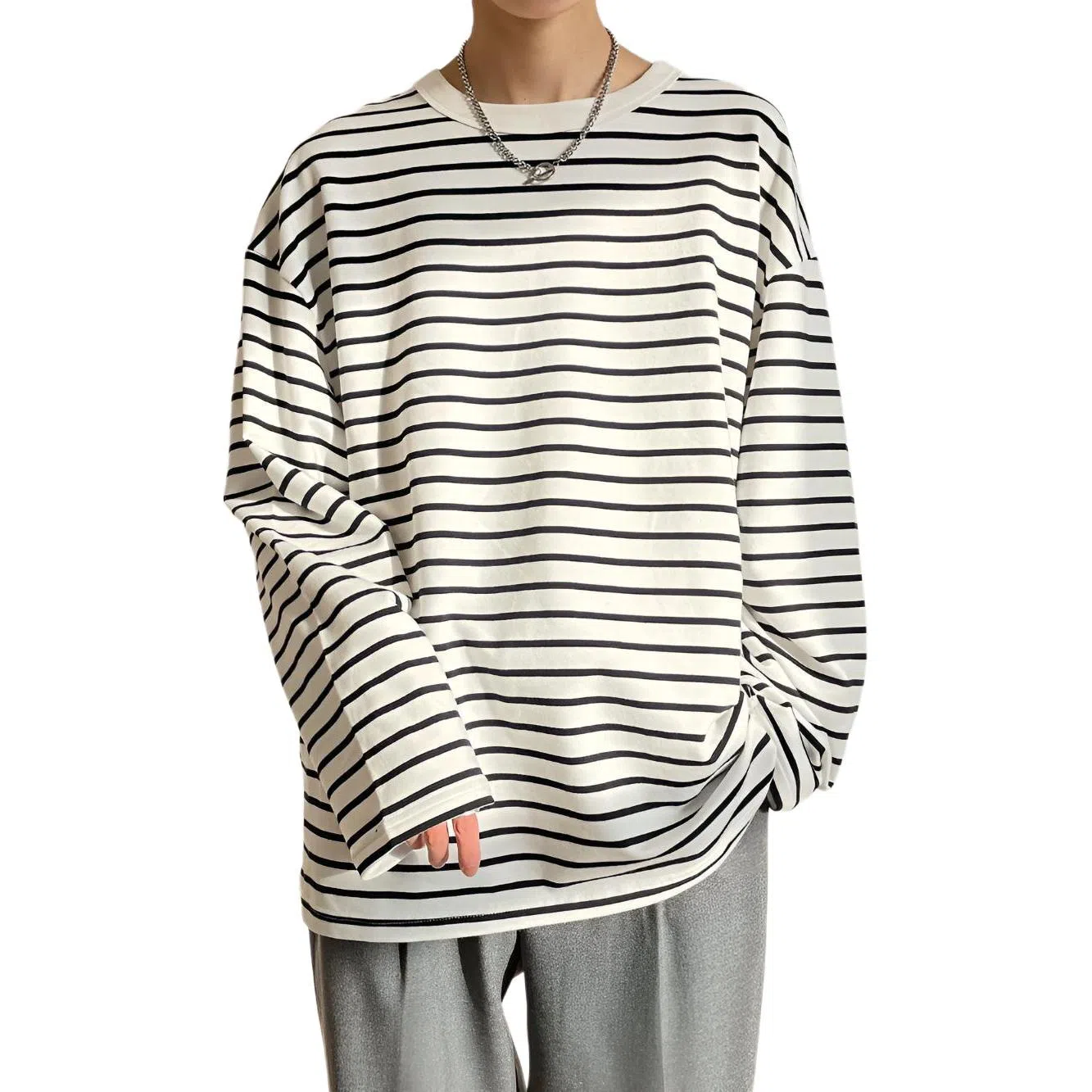 Big Check Black Cat Striped Crewneck Tee