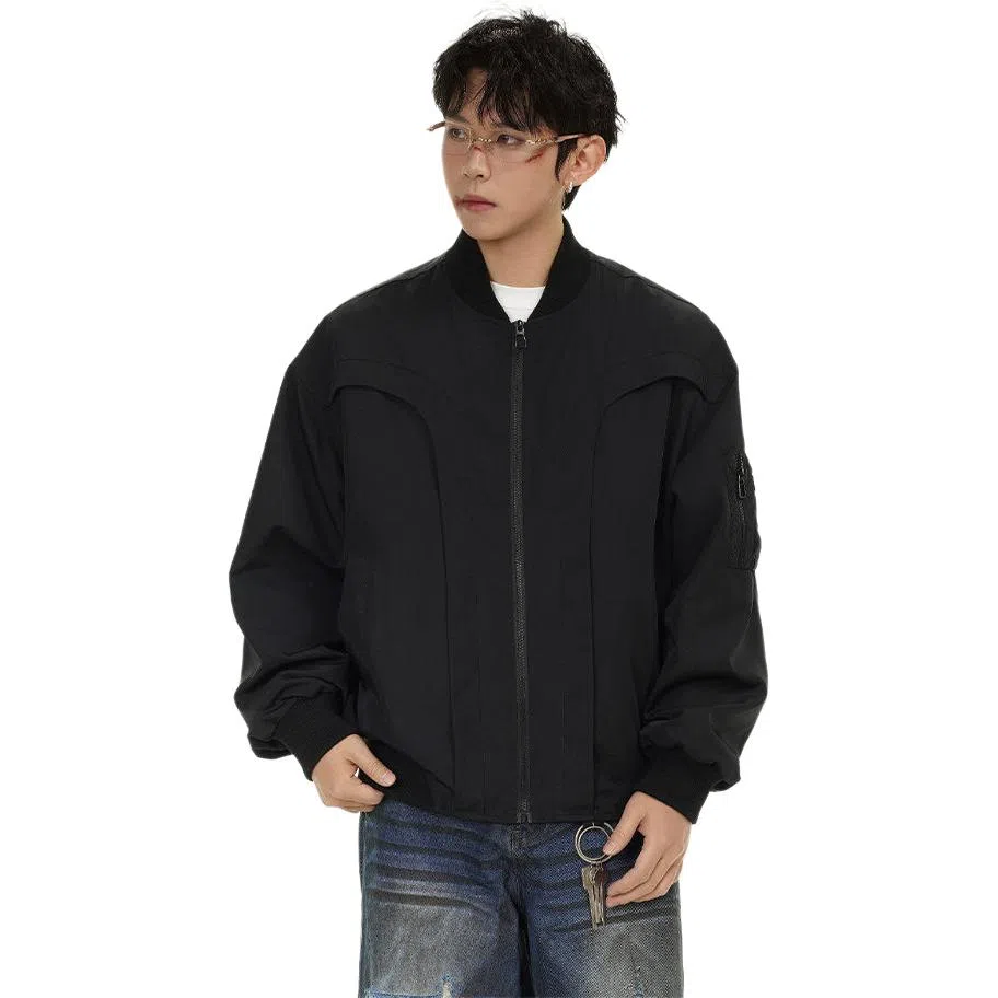 冈哉 美式简约解构装饰外套约棒球领下摆松紧慵懒感个性痞帅日常通勤柔软舒适亲肤飞行夹克  男女同款