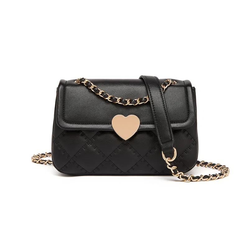 红蜻蜓 爱心设计通勤日常百搭气质小众设计 合成革 单肩包 常规 女款 黑色/咖啡色