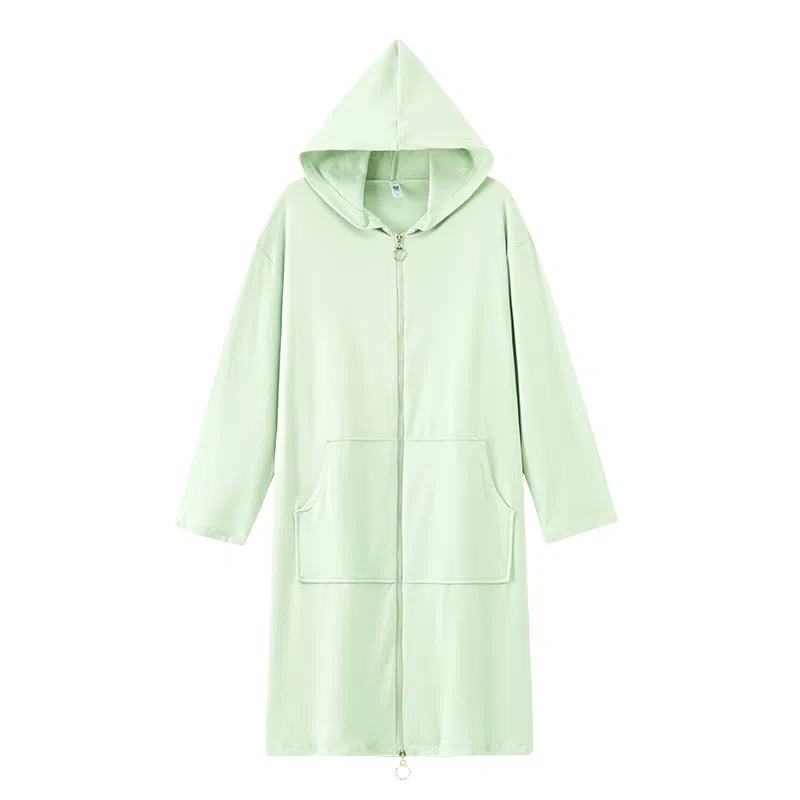 静英鸾 德绒长袖长裙连帽拉链纯色简约小清新家居服秋冬季保暖套装 女款