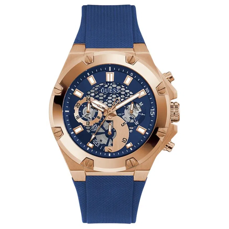 GUESS Quartz Silicone Strap 46mm Blue Dial