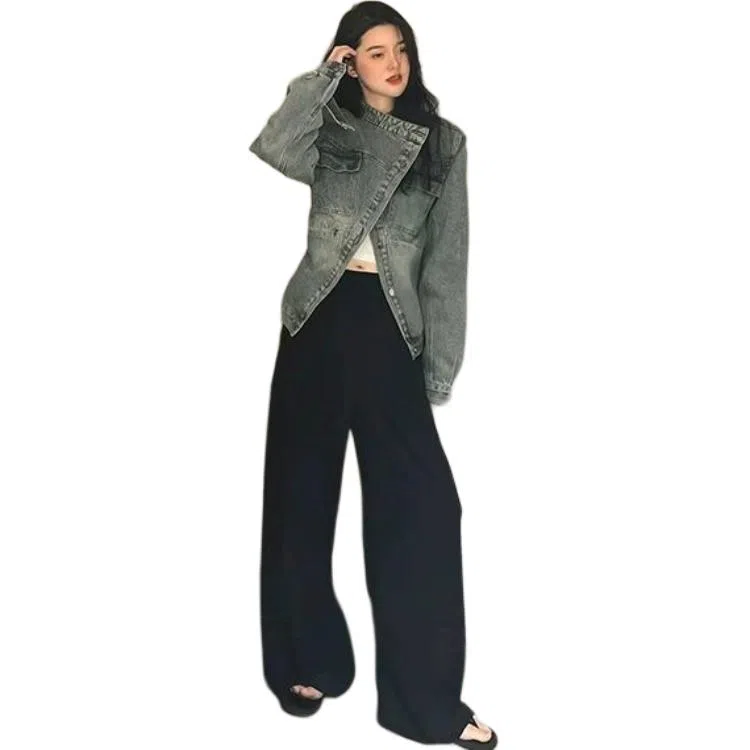 邓大喵 美式复古高级感怀旧女春秋设计感宽松夹克上衣服牛仔外套 女款