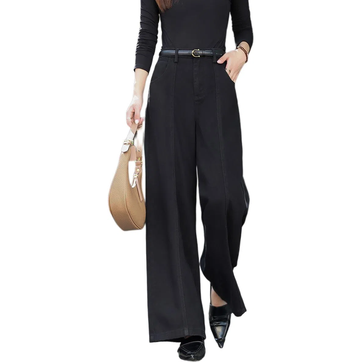 【dme】 秋季设计感立体分割阔腿裤直筒宽松小个子舒适显瘦时尚百搭优雅牛仔裤 女款