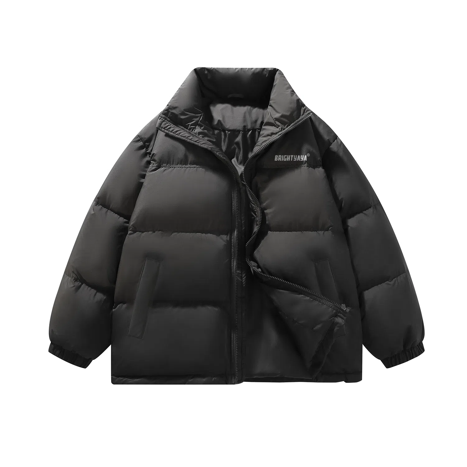 鸭鸭 基础款简约字母印花设计感青少年户外运动防风防水宽松休闲百搭舒适柔软立领高街面包保暖冬季羽绒服 男女同款