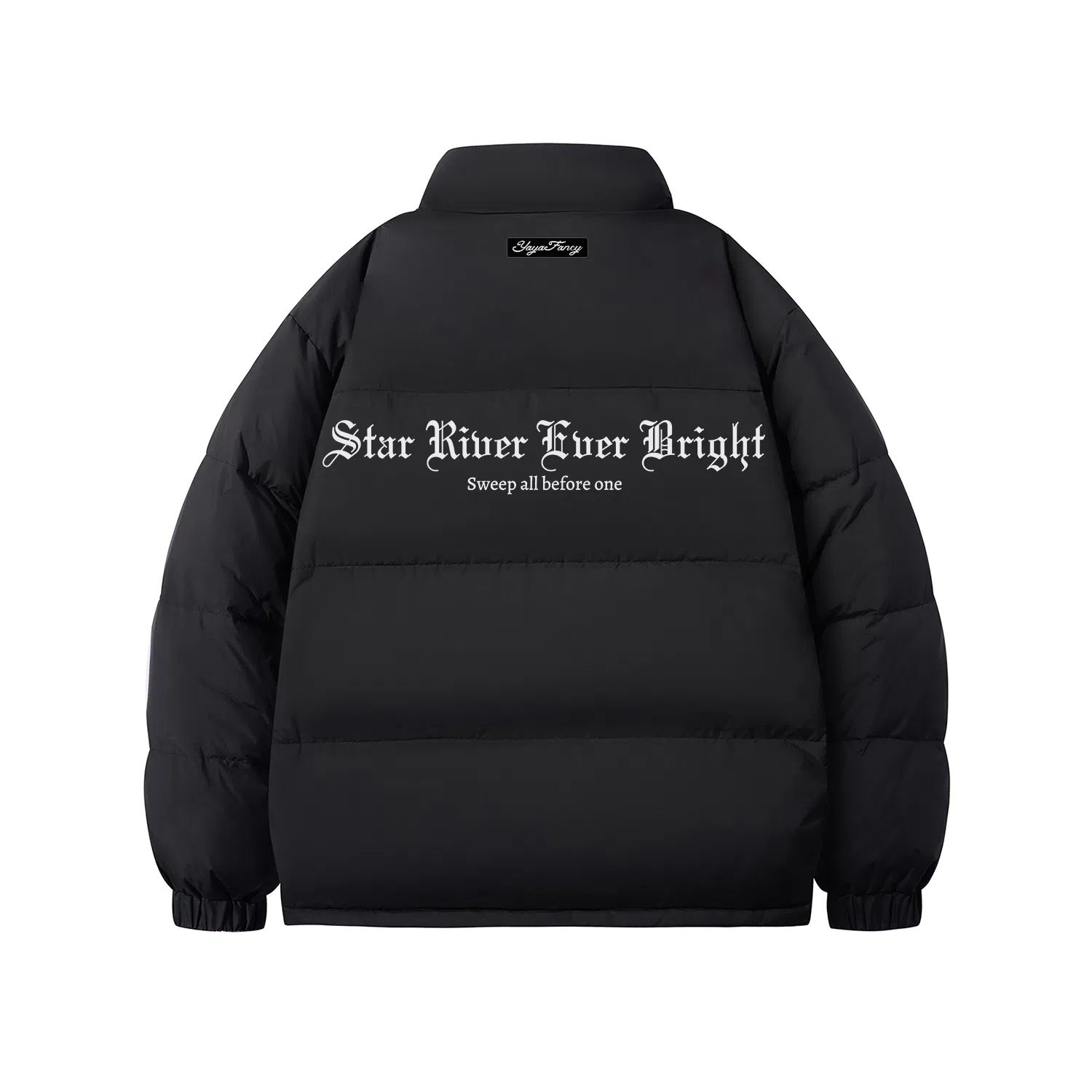 鸭鸭 趣味哥特字母印花加厚保暖休闲宽松立领无帽无性别面包服暗黑外套羽绒服 男女同款