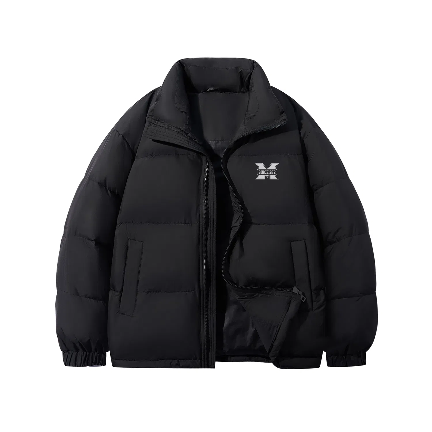 鸭鸭 经典暖冬系列 简约字母印花高级感青少年基础款拉链设计学生党好物宽松休闲百搭 防寒保暖显瘦立领羽绒服 男女同款