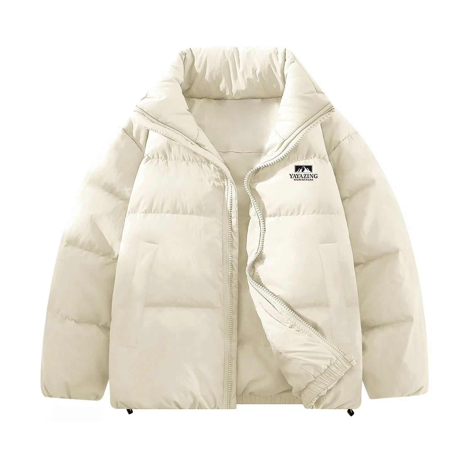 鸭鸭 经典暖冬系列 简约字母印花设计感青少年基础款立领拉链纯色套头学生党好物宽松休闲百搭 防寒保暖显瘦羽绒服 男女同款