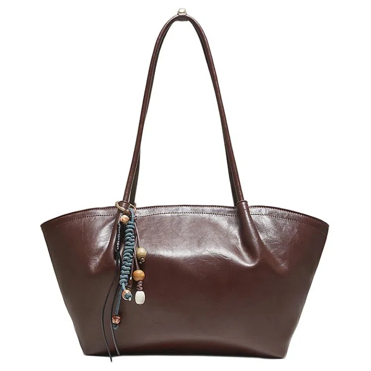 百思图 优雅复古简约百搭舒适时尚 人造革 单肩包 大号 女款 棕色/黑色