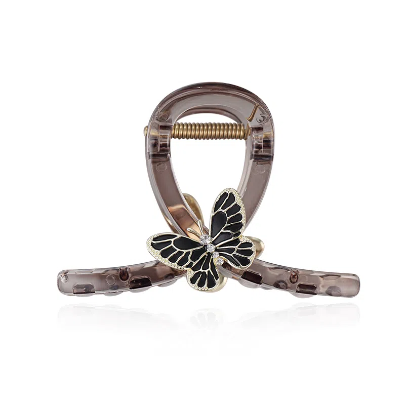 沂茹 时尚森系精致简约几何优雅气质浅灰色飞舞蝴蝶中号后脑勺盘发日常通勤百搭小香风温柔气质#好运 亚克力 发夹 女款