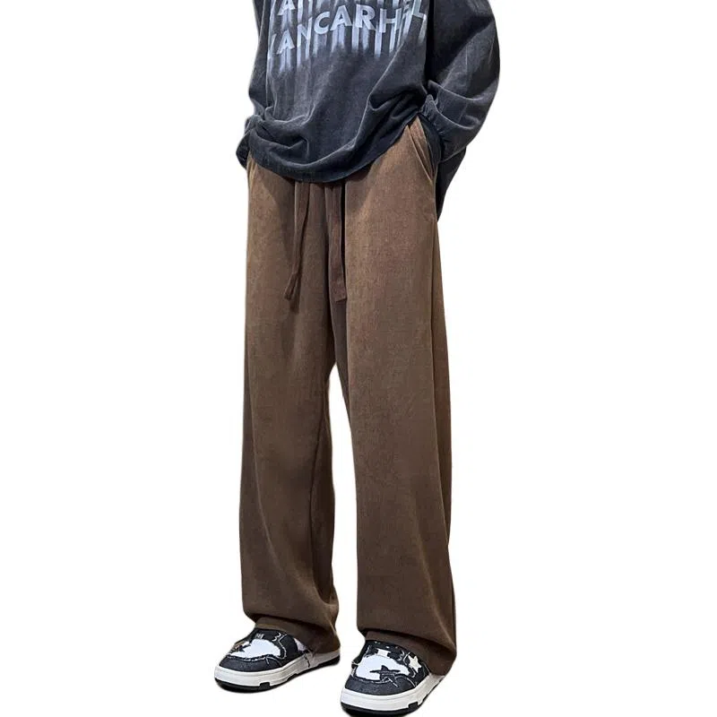 顶峰保罗 美式复古宽松直筒阔腿加绒加厚卫裤无性别主义运动卫衣纯色情侣款潮流百搭亲肤舒适休闲裤 男女同款