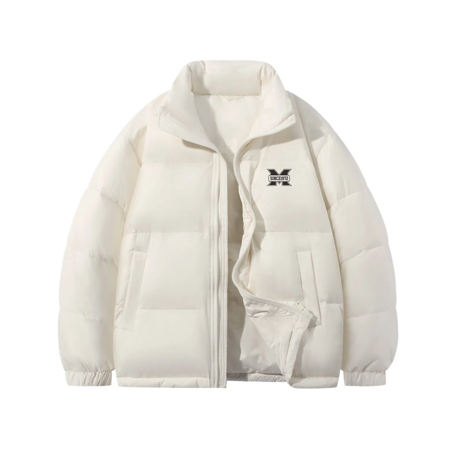 鸭鸭 经典暖冬系列 简约字母印花高级感青少年基础款拉链设计学生党好物宽松休闲百搭 防寒保暖显瘦立领羽绒服 男女同款