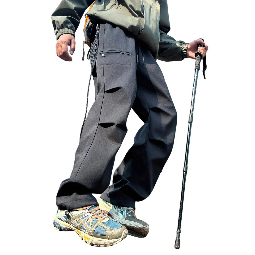 顶峰保罗 美式高街防风防水软壳机能风直筒裤无性别主义户外登山骑行山系伞兵工装褶皱运动阔腿长裤显高显瘦宽松百搭垂感休闲裤 男女同款