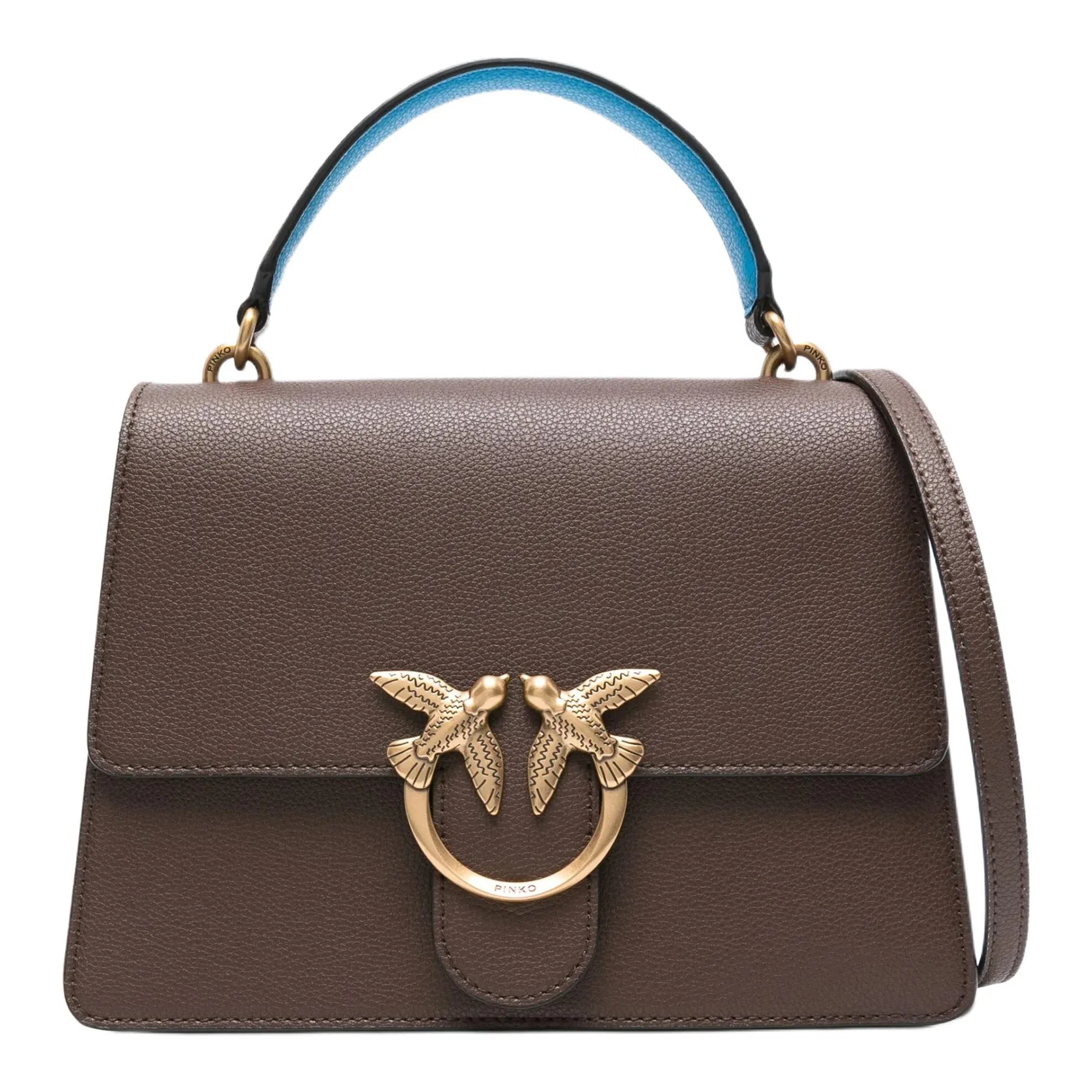 PINKO Love Birds Leather Tote Brown