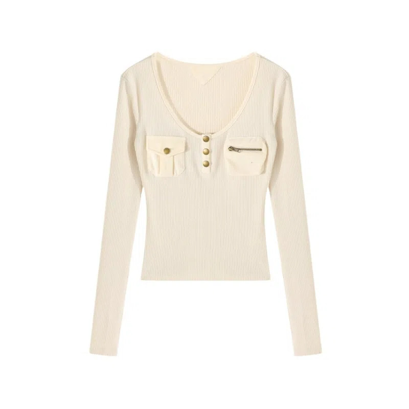 YGPRW U-Neck Pocket Long Sleeve Tee