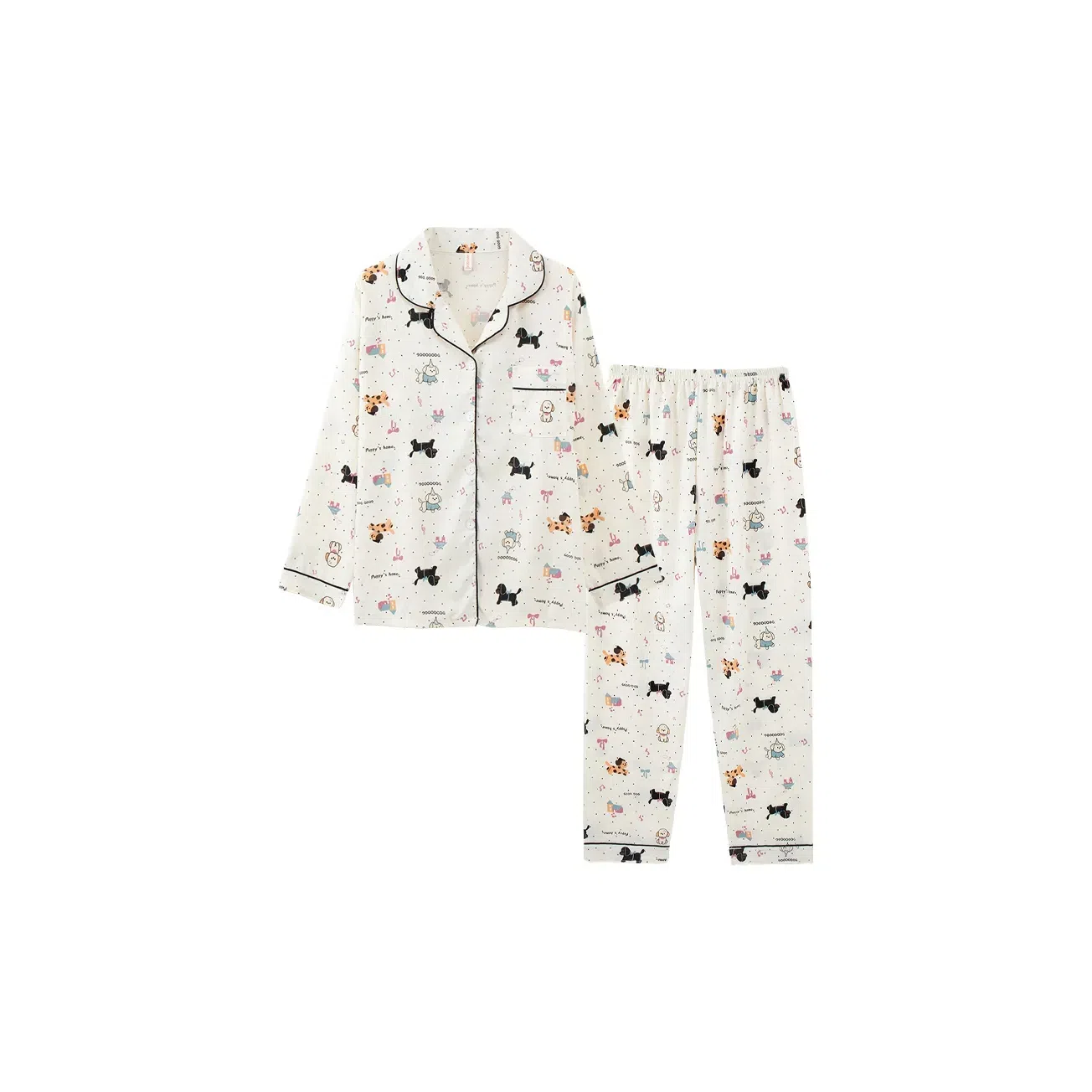 静英鸾 可爱卡通图案满印简约舒适翻领可外穿家居服睡衣套装 女款