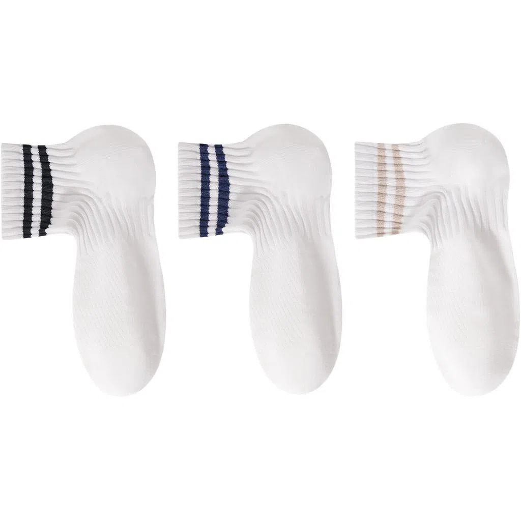 二三二三 纯白薄款撞色条纹高弹不勒脚舒适柔软抗菌防臭防滑健身瑜伽运动袜日常通勤简约时尚百搭短袜中筒袜 女款