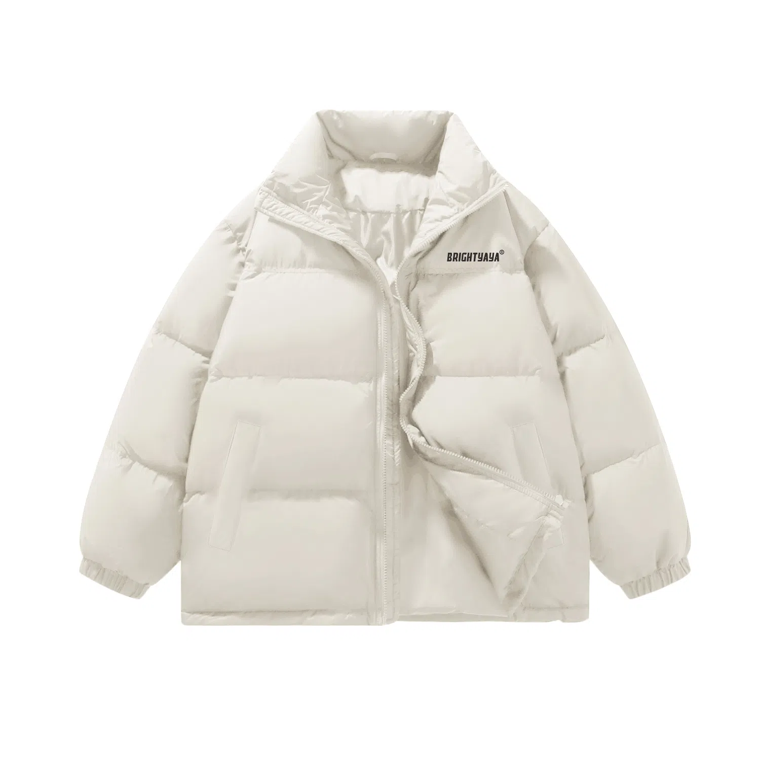 鸭鸭 基础款简约字母印花设计感青少年户外运动防风防水宽松休闲百搭舒适柔软立领高街面包保暖冬季羽绒服 男女同款