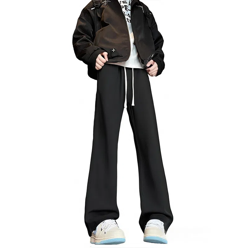 【巴黎柳叶弯刀裤】布客行 美式复古水洗直筒基础款高街舒适亲肤透气休闲百搭微喇纯色长裤显高显瘦显腿长弹力抽绳松紧腰牛仔裤 男女同款