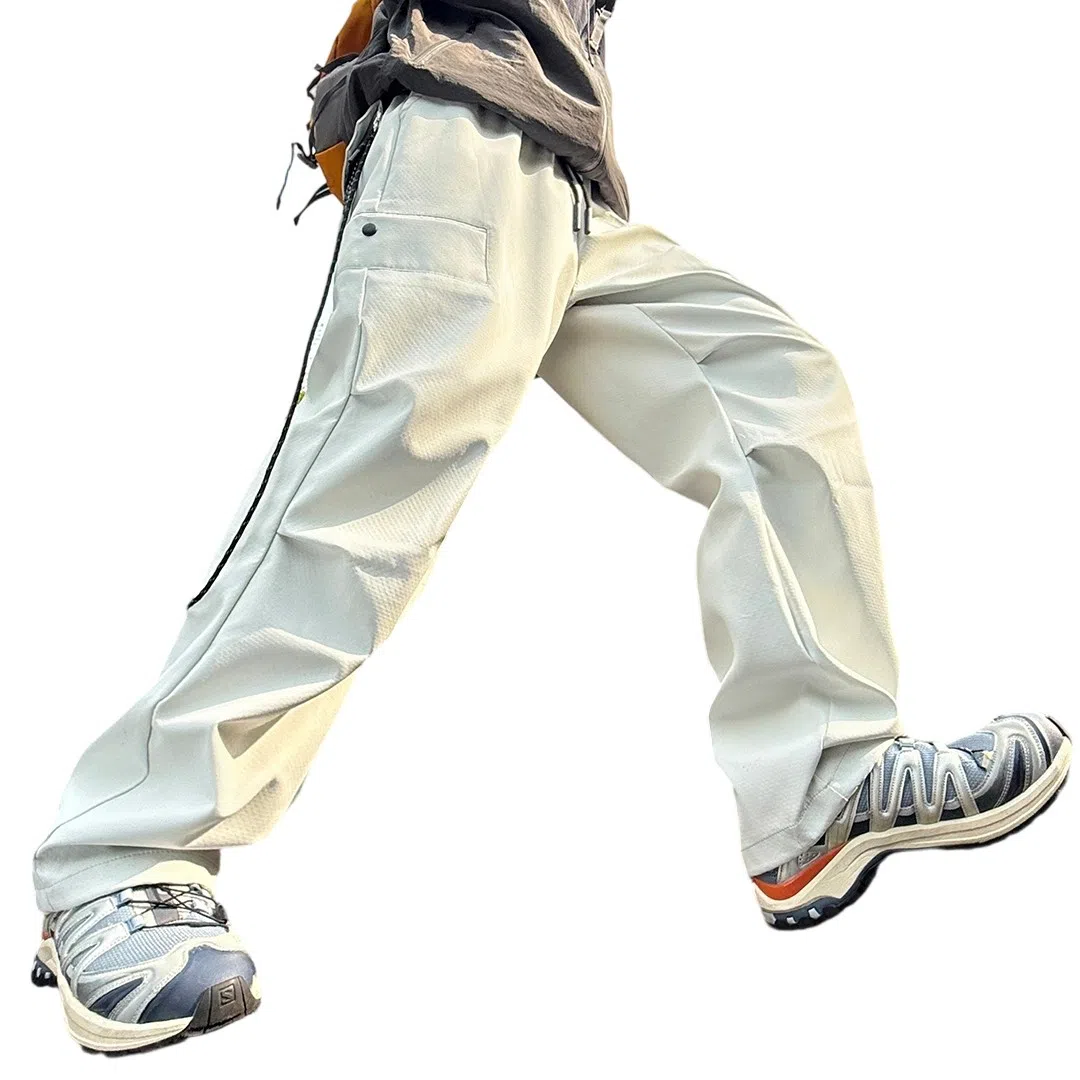 顶峰保罗 美式高街防风防水软壳机能风直筒裤无性别主义户外登山骑行山系伞兵工装褶皱运动阔腿长裤显高显瘦宽松百搭垂感休闲裤 男女同款