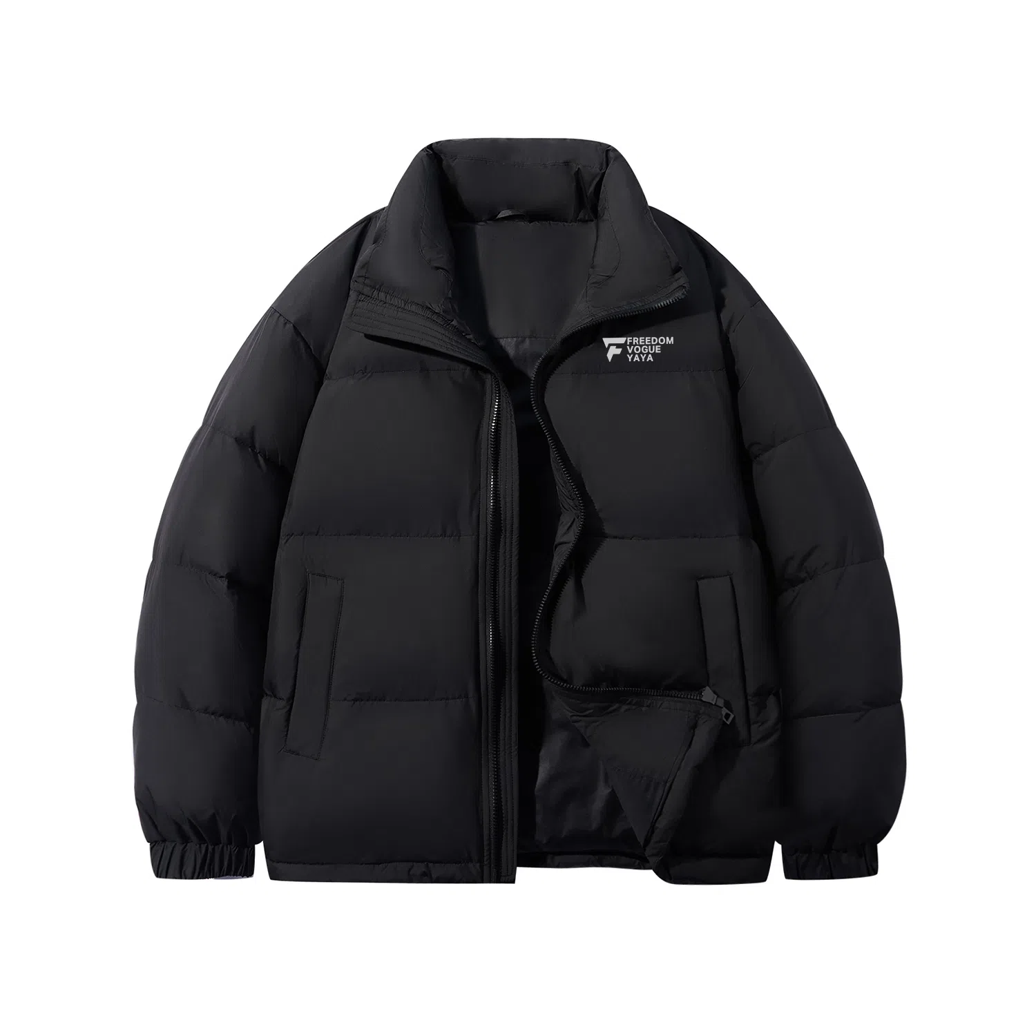 鸭鸭 拼接加厚立领拉链面包长袖羽绒服 男女同款