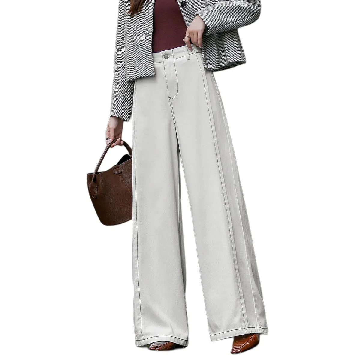 【dme】 秋季立体撞色辑线分割裤直筒小个子舒适显瘦复古时尚百搭宽松大气牛仔裤 女款