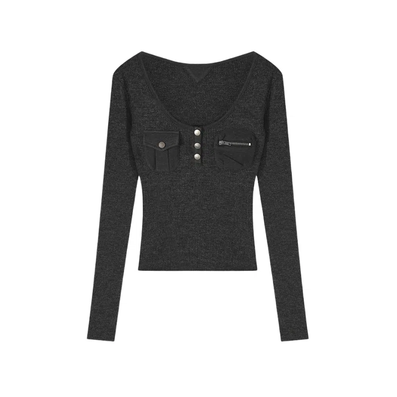 YGPRW U-Neck Pocket Long Sleeve Tee