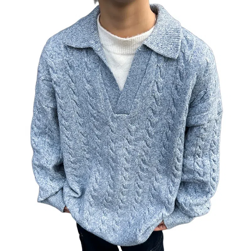 悍戈 韩系慵懒风假两件叠穿长袖套头翻领百搭单品针织衫 男女同款